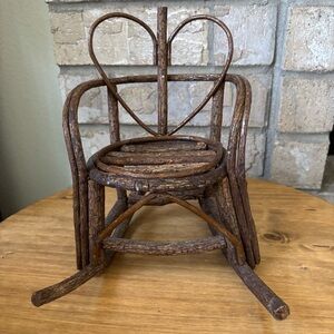 Twig Rocking Heart Chair Rustic Wooden Chair Doll Bear 9"‎ Rustic Cottagecore